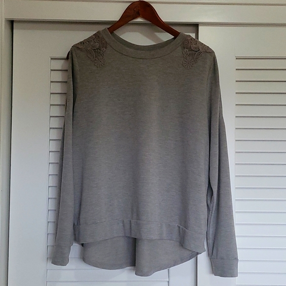 Knox Rose Tops - Knox Rose Lace Cold Shoulder Sweatshirt